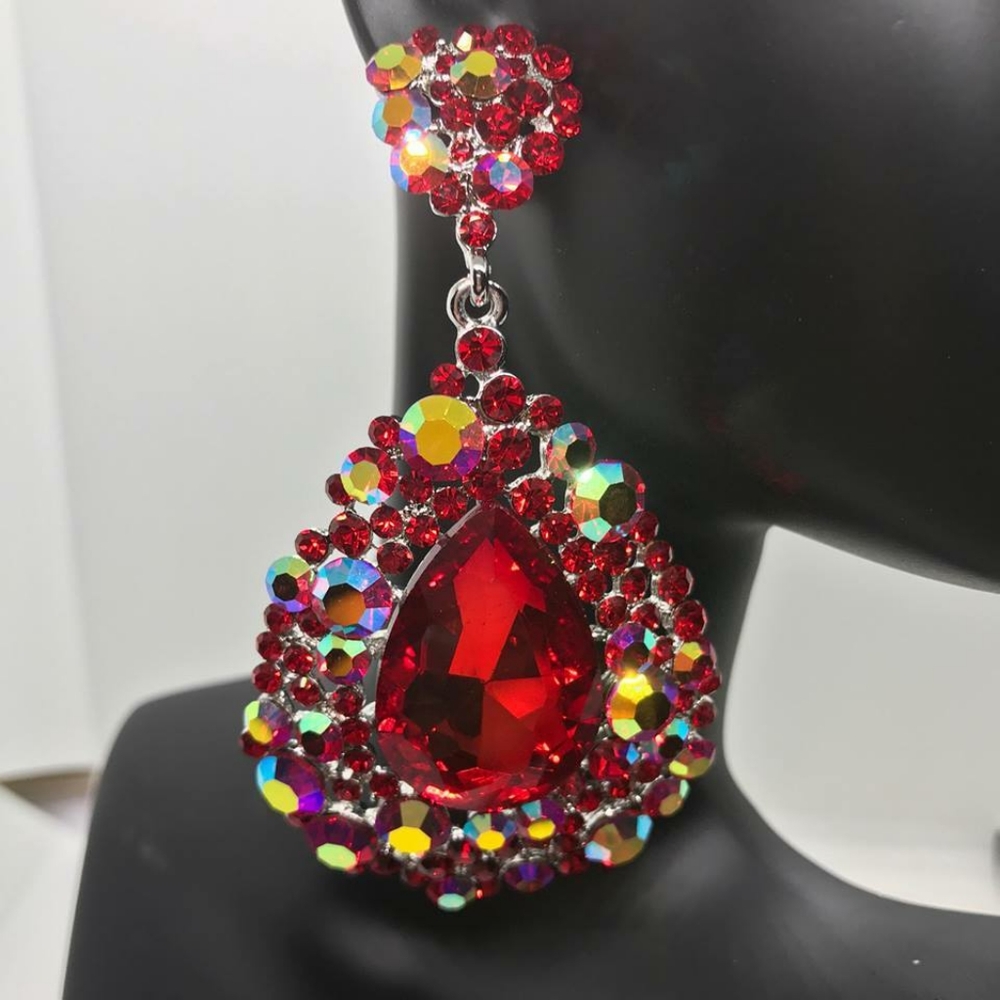 Red Crystal Pageant Earrings